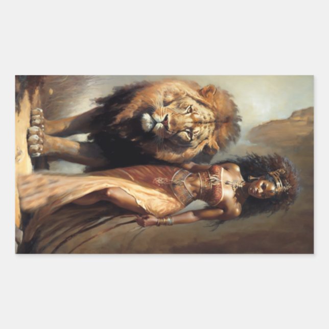 Sticker Rectangulaire Déesse Africaine des Animaux, Art (Devant)