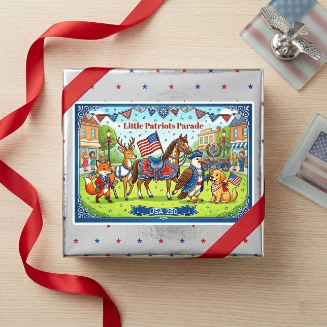 Sticker Rectangulaire Défilé d'animaux des petits patriotes américains D (USA Little Patriots Animal Parade American Flag Rectangular Sticker)