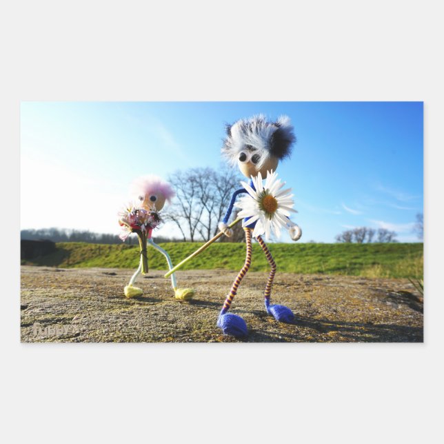 Sticker Rectangulaire Des fubby dans la nature avec des madélifes. (Devant)