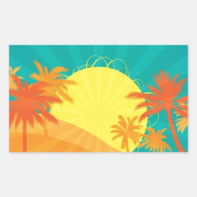Sticker Rectangulaire Design de surf tropical rétro de Sunset Beach (Devant)