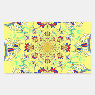 Sticker Rectangulaire Design en damas floral brillant et coloré