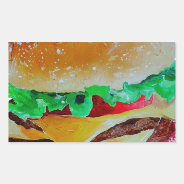Sticker Rectangulaire design hamburger, peinture originale (Devant)