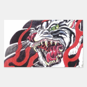 Sticker Rectangulaire Design japonais de tatouage - Tigre blanc