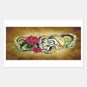 Sticker Rectangulaire Design Rose de serpent crâne