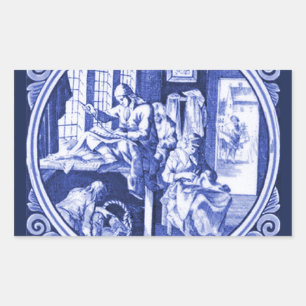 Sticker Rectangulaire Design vintage de tuiles Blue Delft en Hollande