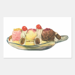 Sticker Rectangulaire Desserts de nourriture vintage, cerises de banana