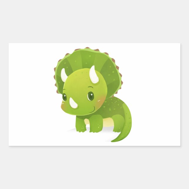 Sticker Rectangulaire dessin animé de bébé vert mignon dinosaure (Devant)