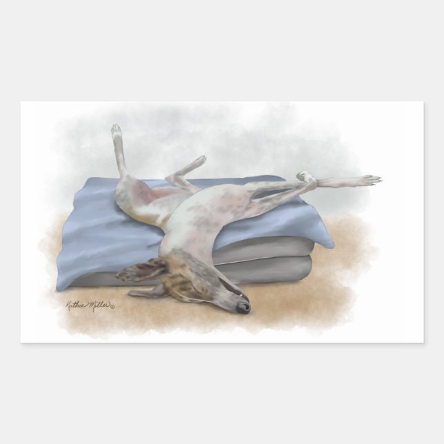 Sticker Rectangulaire Dessin animé drôle de lévrier gris endormi (Devant)