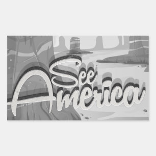 Sticker Rectangulaire Dessin animé vintage Voir l'Amérique