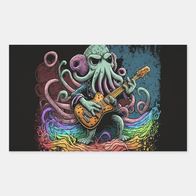 Sticker Rectangulaire Dessin Cthulhu Rock 'n Roll (Devant)