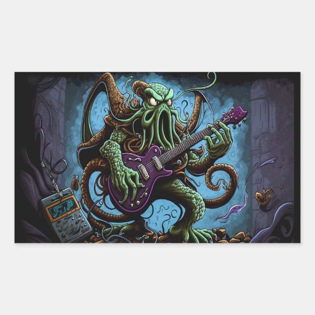 Sticker Rectangulaire Dessin Cthulhu Rock 'n Roll (Devant)