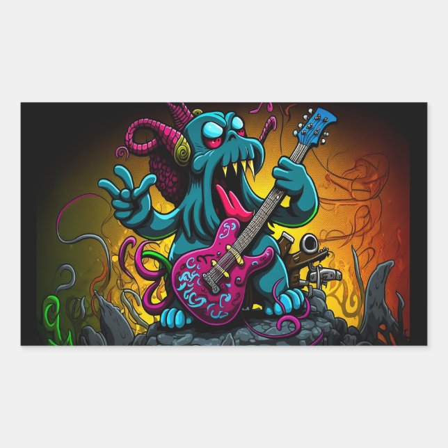 Sticker Rectangulaire Dessin Cthulhu Rock 'n Roll (Devant)
