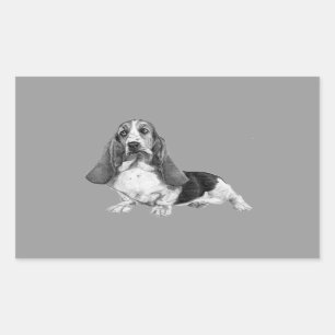 Sticker Rectangulaire Dessin de Basset Hound