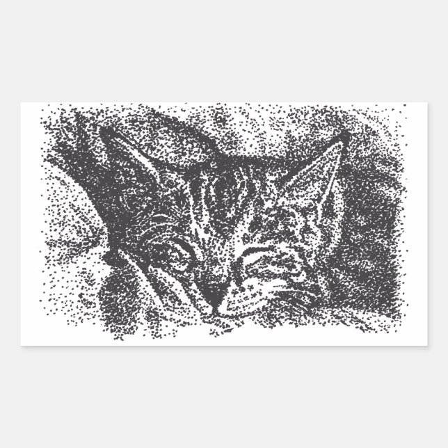 Sticker Rectangulaire Dessin de chat couché mignon (Devant)