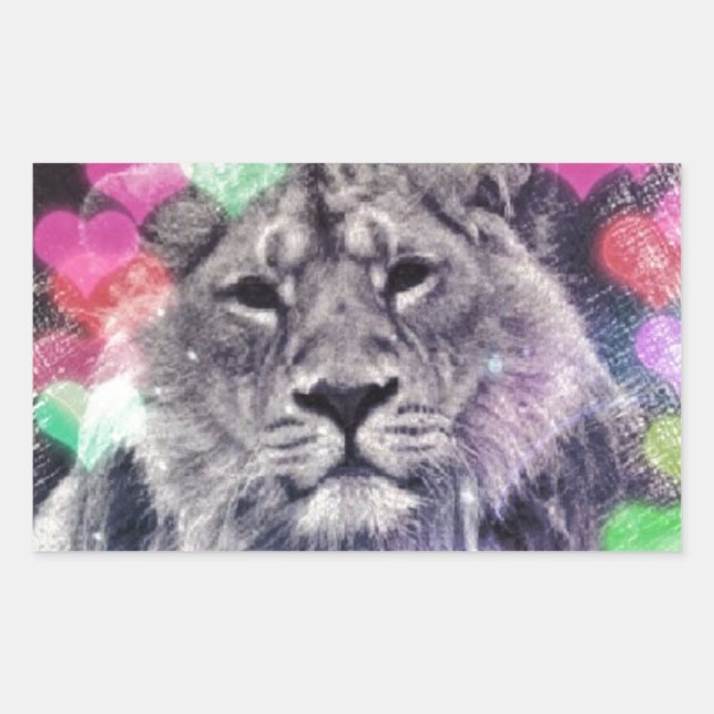 Sticker Rectangulaire Dessin de Lion Heart Bokeh Art numérique (Devant)
