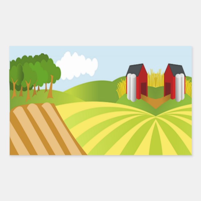 Sticker Rectangulaire dessin de terres agricoles (Devant)