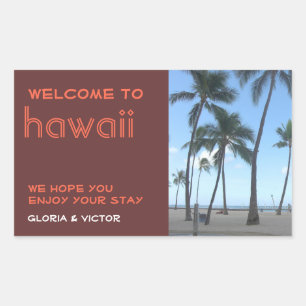Sticker Rectangulaire Destination mariage brun sac cadeau tropical étiqu