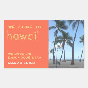 Sticker Rectangulaire Destination mariage orange tropicale sac cadeau ét