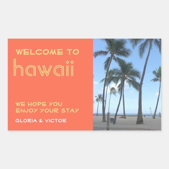 Sticker Rectangulaire Destination mariage orange tropicale sac cadeau ét (Devant)