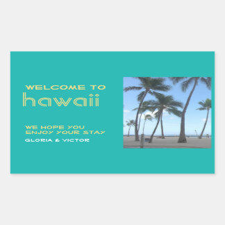Sticker Rectangulaire Destination mariage turquoise sac cadeau tropical