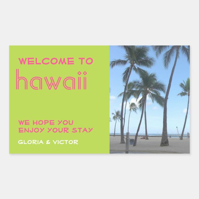 Sticker Rectangulaire Destination mariage vert sac cadeau tropical étiqu (Devant)