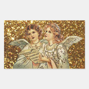 Sticker Rectangulaire Deux anges chantent des chansons de Noël