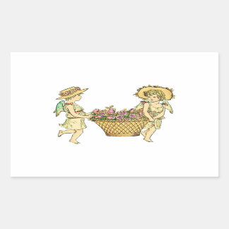 Sticker Rectangulaire Deux Cherubs Portant Des Fleurs