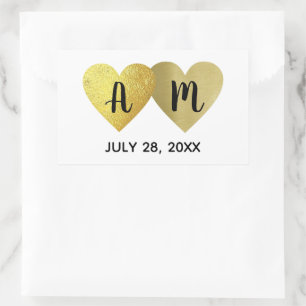 Sticker Rectangulaire Deux Coeurs amoureux des initiales du marié