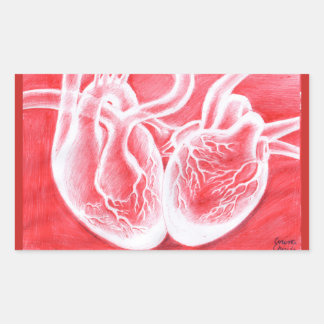 Sticker Rectangulaire deux coeurs qui battent ensemble