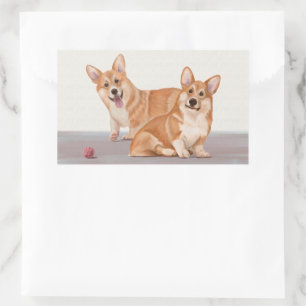 Sticker Rectangulaire Deux Corgis mignons