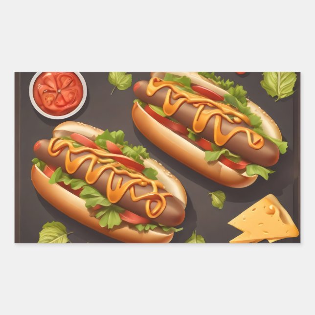 Sticker Rectangulaire Deux hotdog (Devant)
