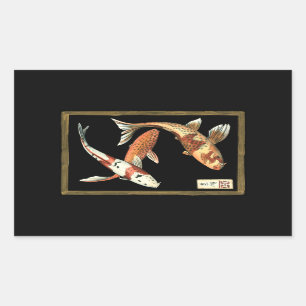 Sticker Rectangulaire Deux Japonais Koi Goldfish sur un Arrière - plan n