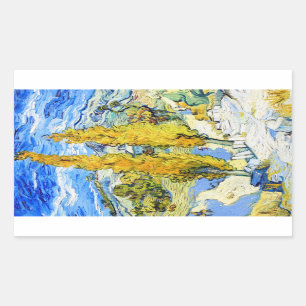 Sticker Rectangulaire Deux peupliers sur une colline Vincent van Gogh