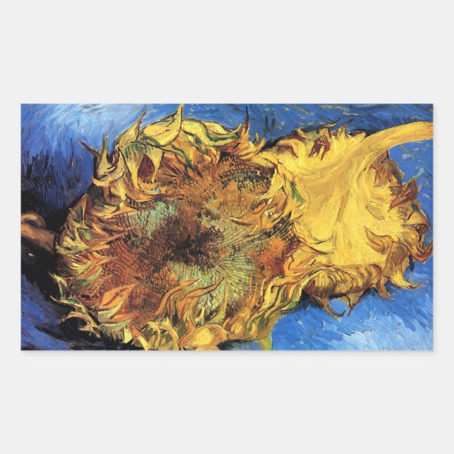 Sticker Rectangulaire Deux Tournesols coupés Van Gogh Art (Devant)