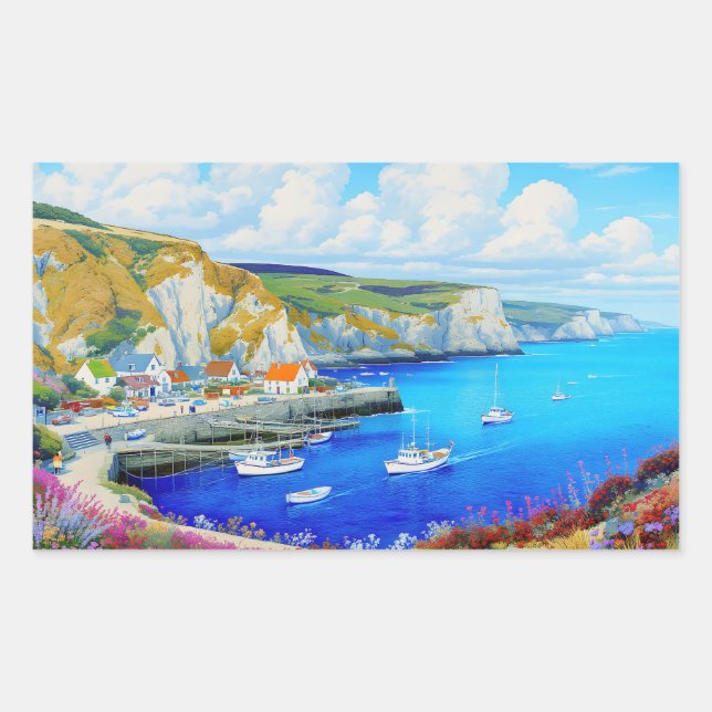 Sticker Rectangulaire "Devon Harbour Dreamscape" - Un paysage marin angl (Devant)