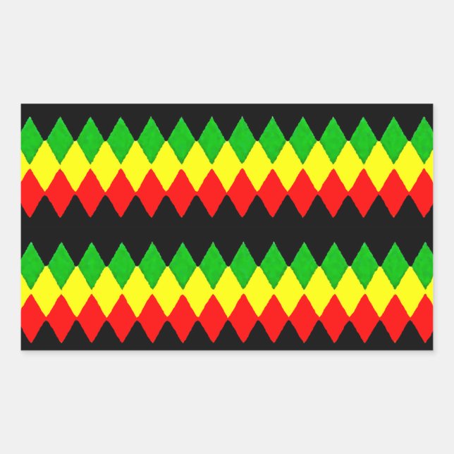 Sticker Rectangulaire Diamants de rasta. Or rouge et vert. Jah Rastafari (Devant)