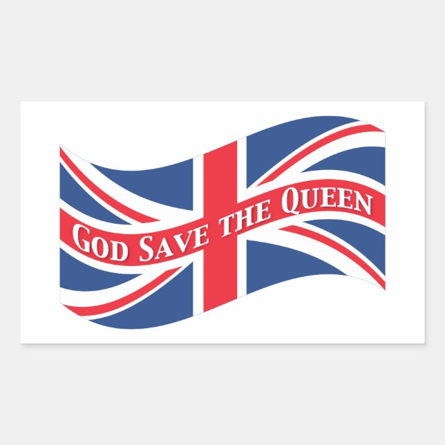 Sticker Rectangulaire Dieu sauve la reine avec Union Jack (Devant)