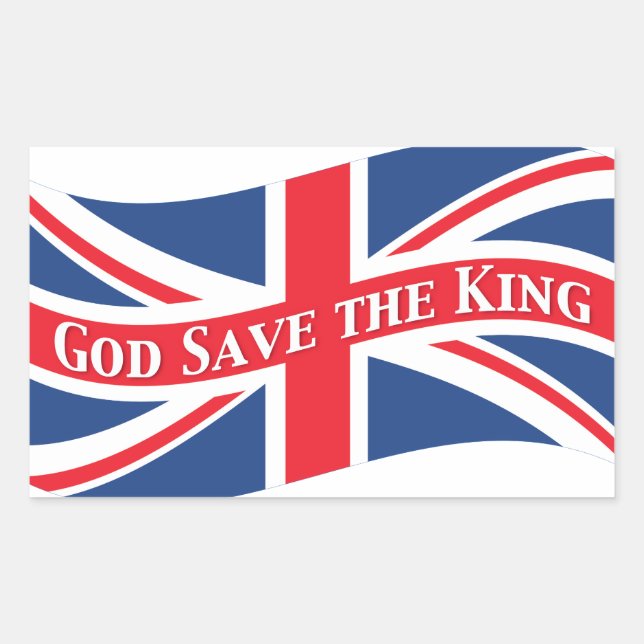 Sticker Rectangulaire Dieu sauve le roi avec Union Jack (Devant)