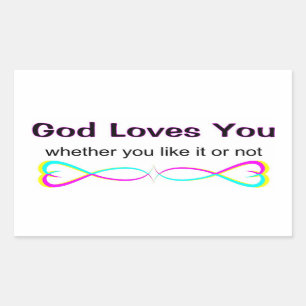 Sticker Rectangulaire Dieu vous aime que vous le vouliez ou non
