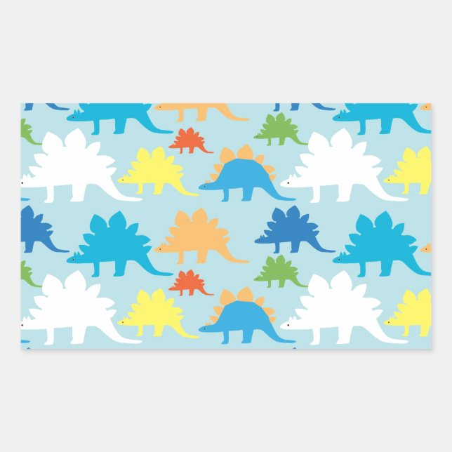 Sticker Rectangulaire Dinosaures Dinosaures Rouge Bleu Orange Jaune (Devant)