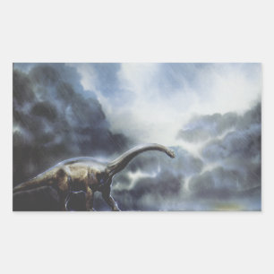 Sticker Rectangulaire Dinosaures vintage, Barapasaurus avec nuages orage