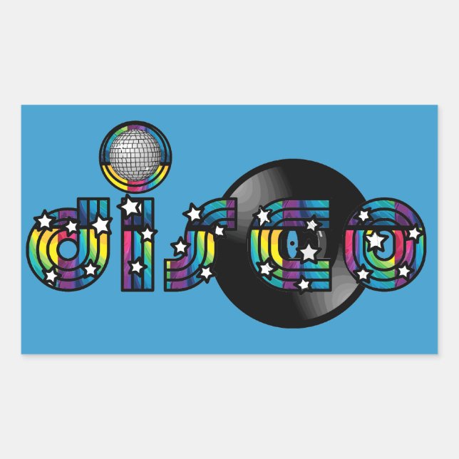 Sticker Rectangulaire Disco Dancing Ball miroir et disque vinyle (Devant)