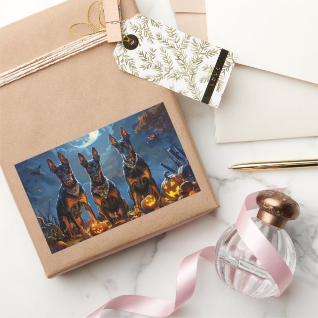 Sticker Rectangulaire Doberman Halloween Éffrayant (Cadeaux)