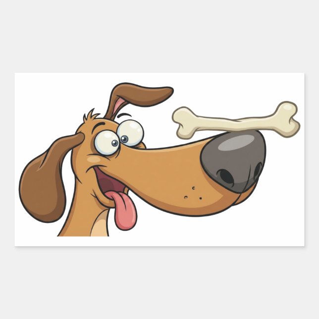 Sticker Rectangulaire  Dog Balancing Bone Cartoon (Devant)