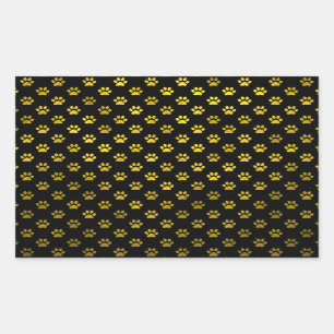 Sticker Rectangulaire Dog Empreinte de patte Gold Black Arrière - plan