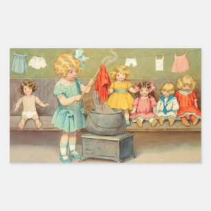 Sticker Rectangulaire Dolly Lave fille Vintage Jouer Poupées mignonne