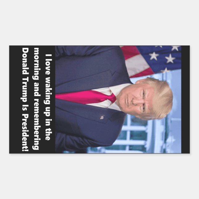 Sticker Rectangulaire Donald Trump I Love Se réveiller le matin (Devant)