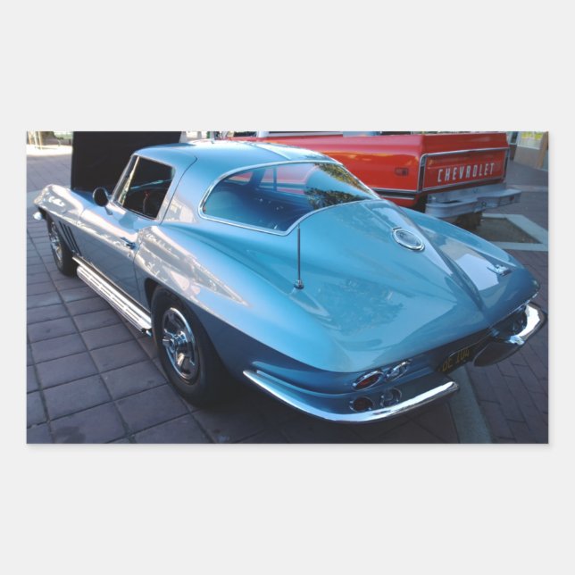 Sticker Rectangulaire Dos d'une Corvette stingray bleu ciel classique (Devant)