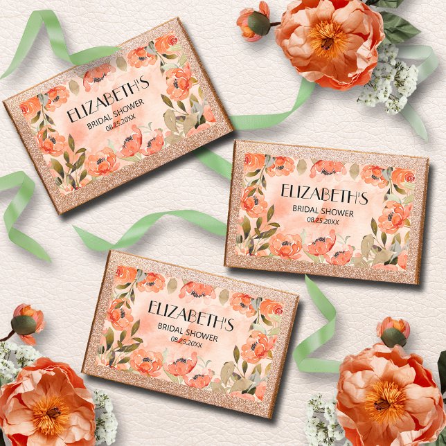Sticker Rectangulaire Douce Mariée Fleurie Orange Aquarelle (Watercolor orange floral bridal shower rectangle stickers)
