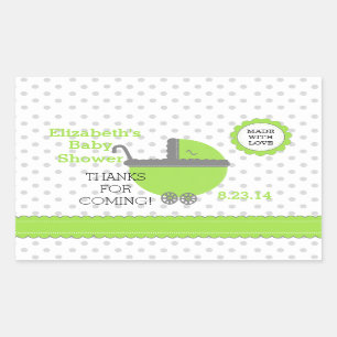 Sticker Rectangulaire Douche de Point-Bébé de polka de vert et de gris